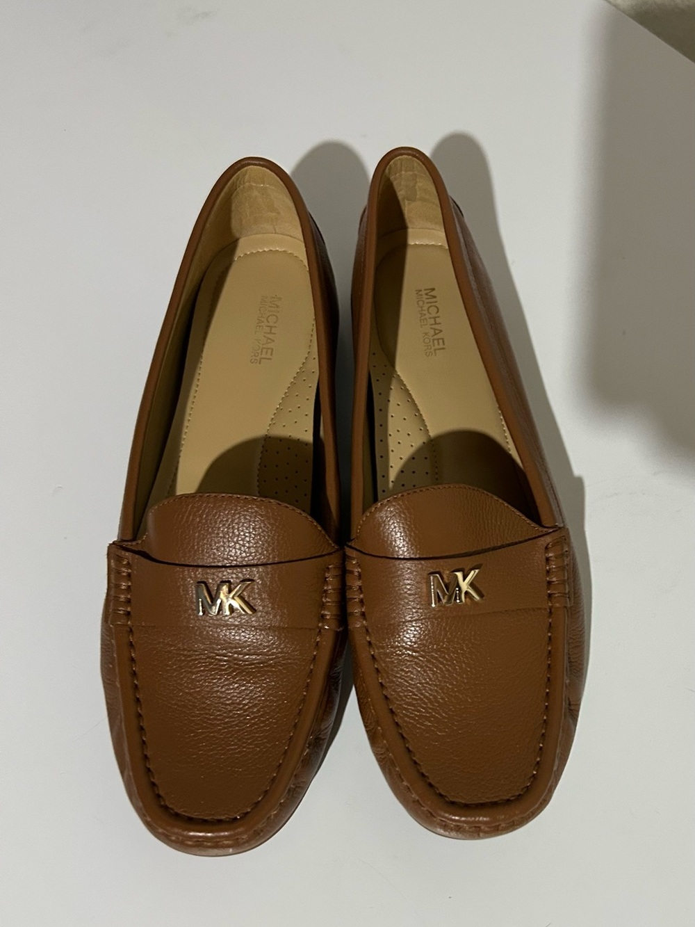 Michael Kors Brown Leather MK Logo Penny Loafers